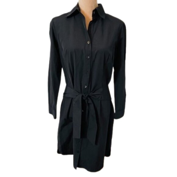 Finley Travel Tech Shirt Dress Savannah Black Long Sleeve Midi Tie Sash Medium - Picture 1 of 9
